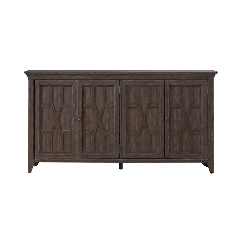 Pemberly Row Hall Buffet with Chippendale Fretwork in Saddle Brown