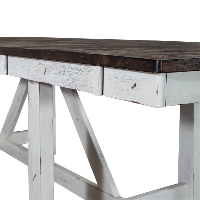 Pemberly Row 5 Pc Trestle Table Set in White Wood Finish