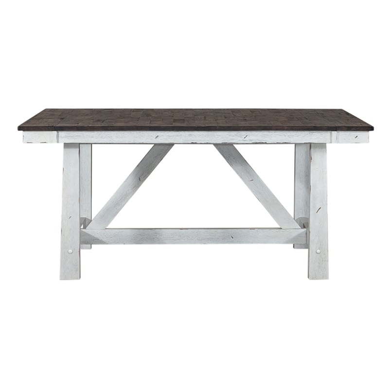 Pemberly Row 5 Pc Trestle Table Set in White Wood Finish