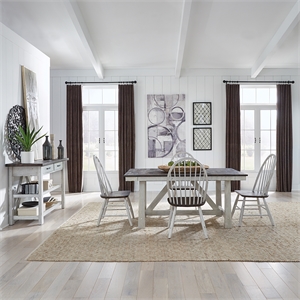 Pemberly Row 5 Pc Trestle Table Set in White Wood Finish