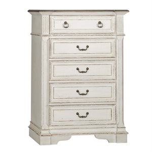 Pemberly Row White 5 Drawer Chest with Dovetail and Full Extension Glides
