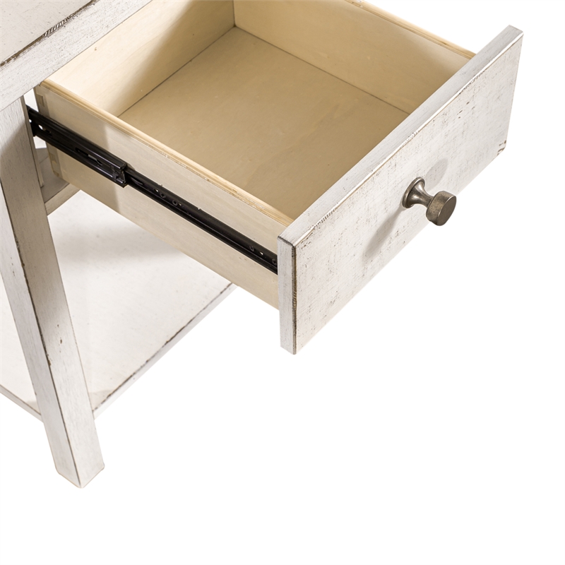 Pemberly Row White Drawer Chair Side Table with Dovetail Construction