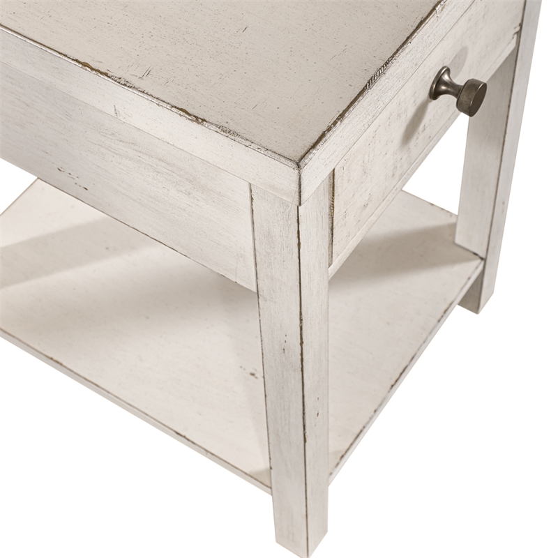 Pemberly Row White Drawer Chair Side Table with Dovetail Construction