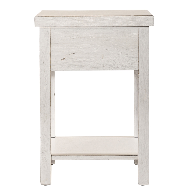 Pemberly Row White Drawer Chair Side Table with Dovetail Construction