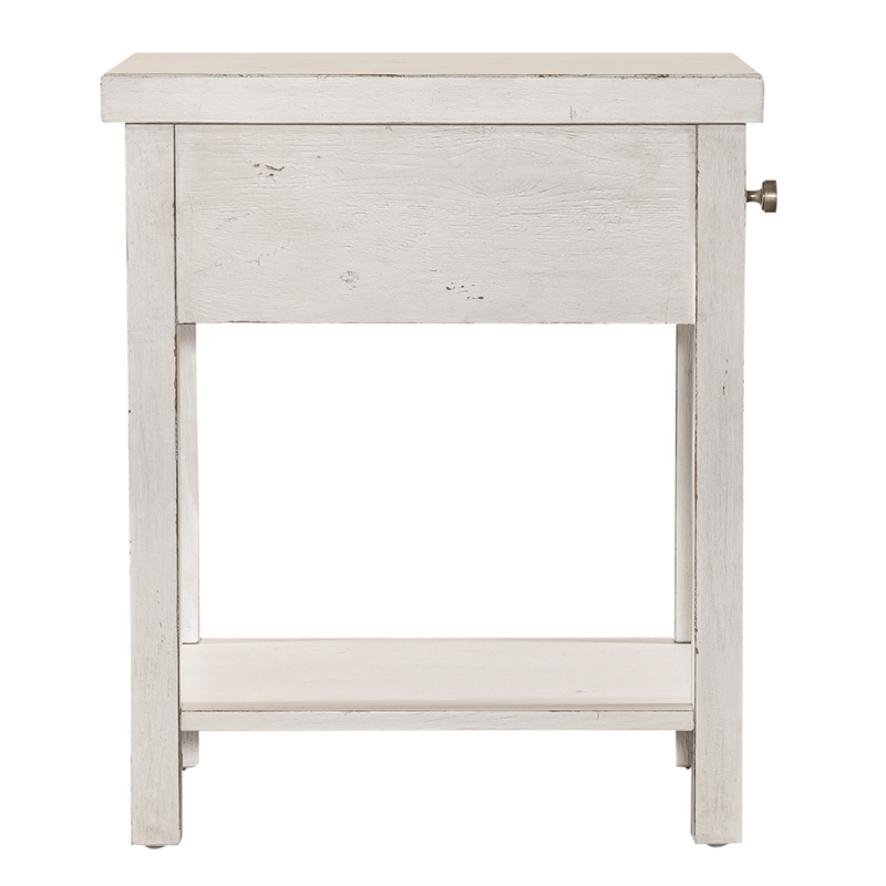 Pemberly Row White Drawer Chair Side Table with Dovetail Construction