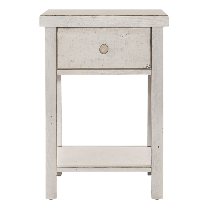 Pemberly Row White Drawer Chair Side Table with Dovetail Construction