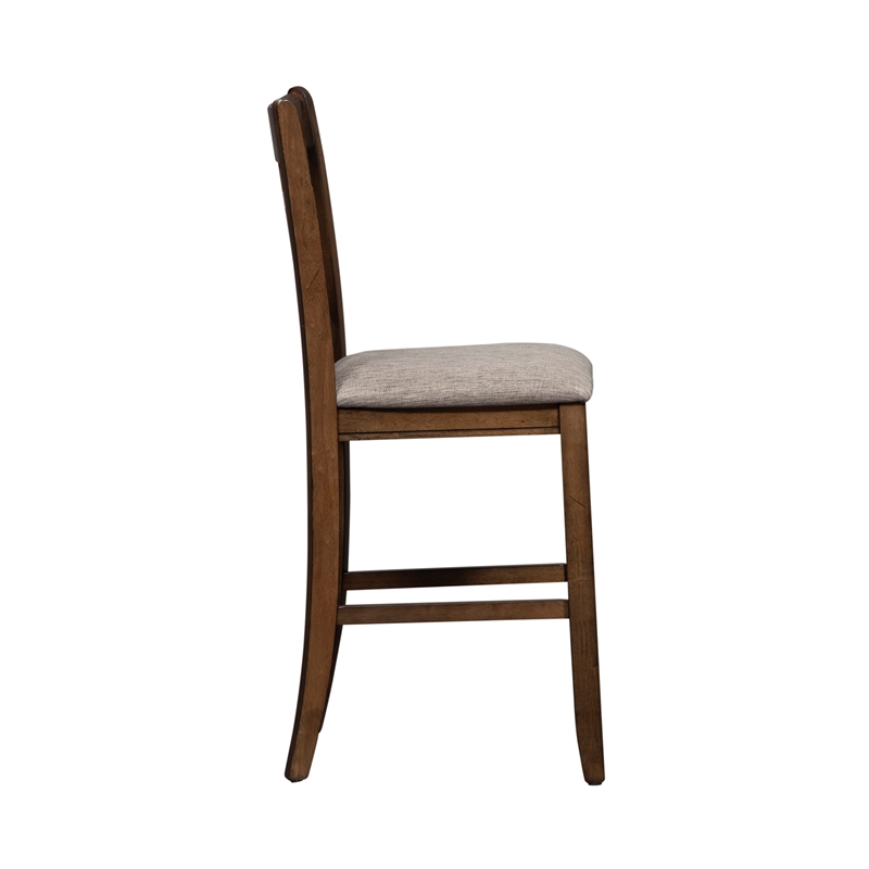 Pemberly Row Medium Brown 24 Inch Lattice Back Counter Chair Set of 2