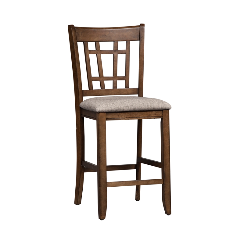 Pemberly Row Medium Brown 24 Inch Lattice Back Counter Chair Set of 2
