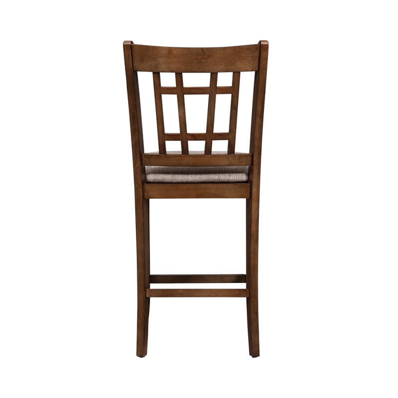 Pemberly Row Medium Brown 24 Inch Lattice Back Counter Chair Set of 2