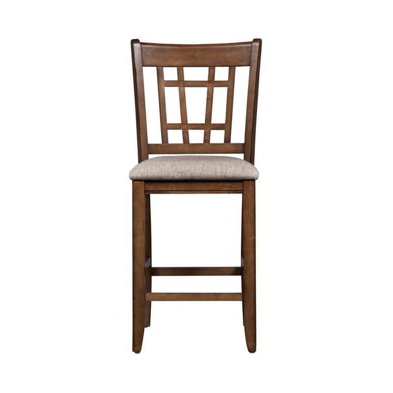 Pemberly Row Medium Brown 24 Inch Lattice Back Counter Chair Set of 2