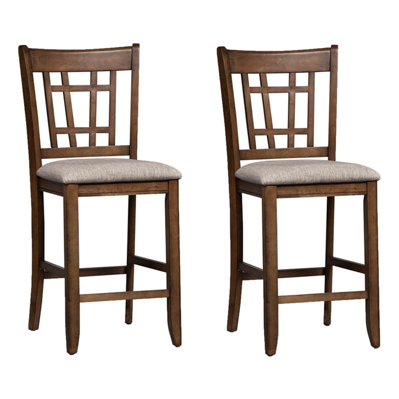 Pemberly Row Medium Brown 24 Inch Lattice Back Counter Chair Set of 2