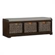 Pemberly Row Wood Wall Bench with Sea Grass Baskets in Peppercorn Espresso