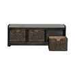 Pemberly Row Wood Wall Bench with Sea Grass Baskets in Peppercorn Espresso
