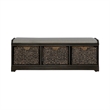Pemberly Row Wood Wall Bench with Sea Grass Baskets in Peppercorn Espresso