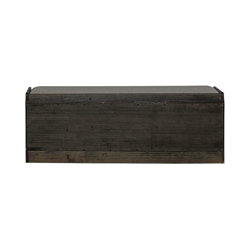 Pemberly Row Wood Wall Bench with Sea Grass Baskets in Peppercorn Espresso