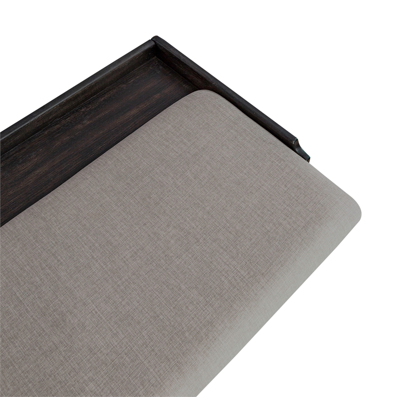 Pemberly Row Wood Wall Bench with Sea Grass Baskets in Peppercorn Espresso