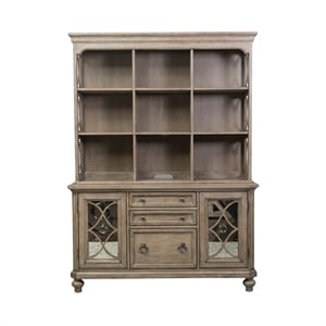 Pemberly Row Multi Wood 3 Piece Desk and Hutch Set with Storage