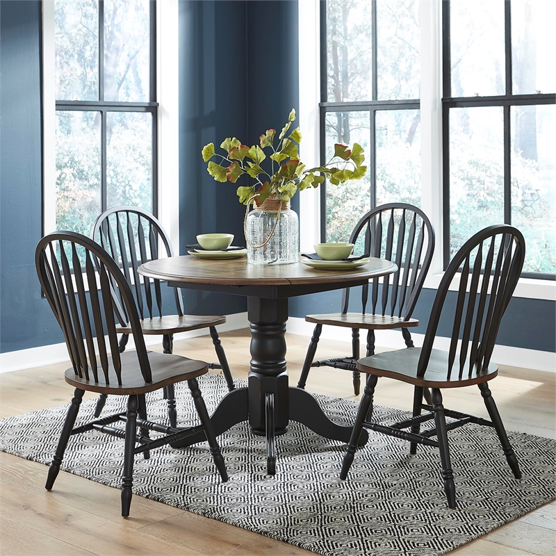 Pemberly Row 5-Piece Drop Leaf Dining Set in Wood Black and Honey Finish