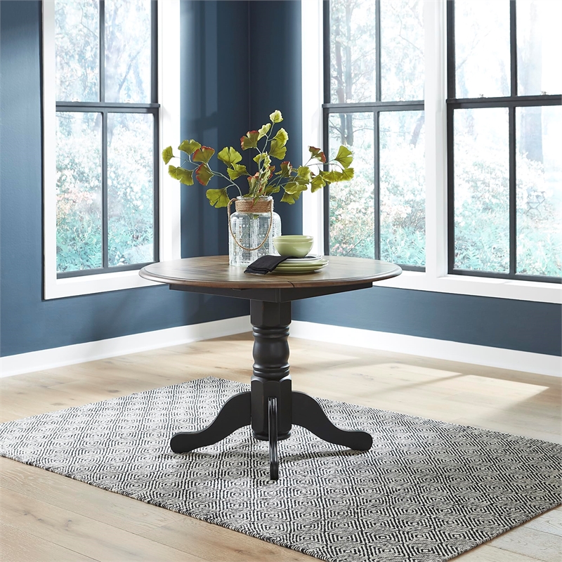 Pemberly Row 5-Piece Drop Leaf Dining Set in Wood Black and Honey Finish