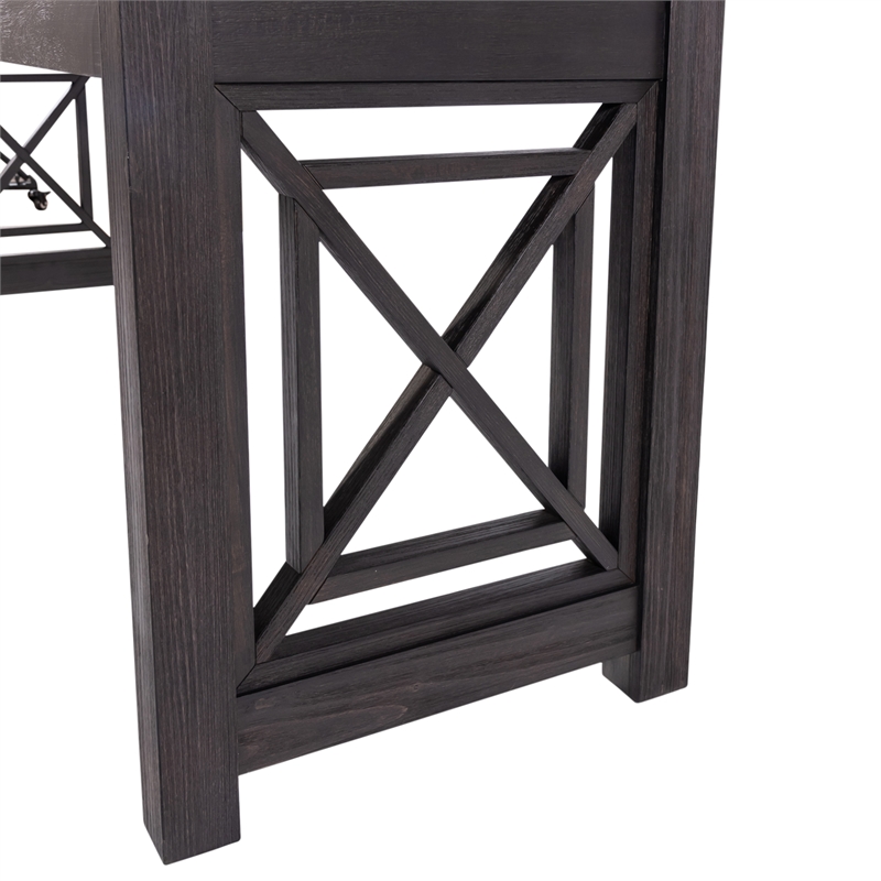 Pemberly Row Black 4 Piece Console Set with 3 Stools Bar Height Serving