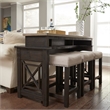 Pemberly Row Black 4 Piece Console Set with 3 Stools Bar Height Serving