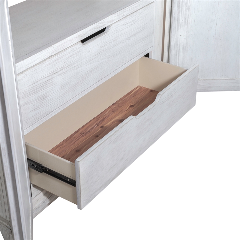 Pemberly Row Armoire with Shingle Accents and Soft Close Drawers in White