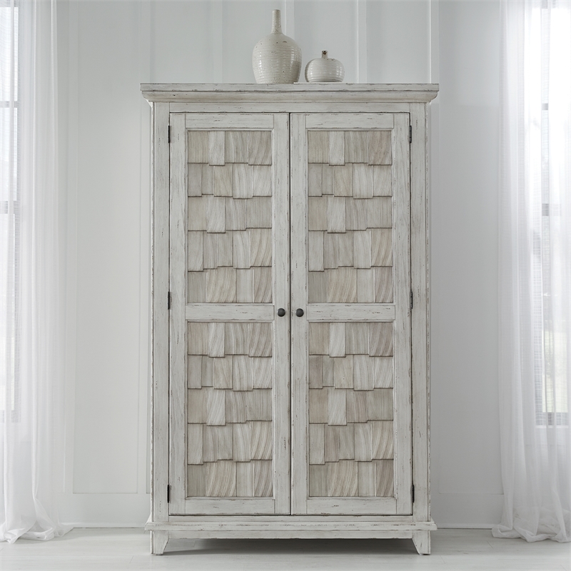 Pemberly Row Armoire with Shingle Accents and Soft Close Drawers in White