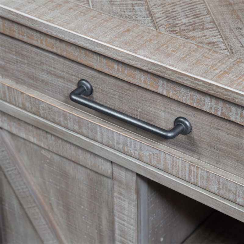 Pemberly Row Light Brown Sofa Table with 2 Sliding Doors and Dovetail