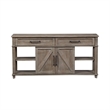 Pemberly Row Light Brown Sofa Table with 2 Sliding Doors and Dovetail