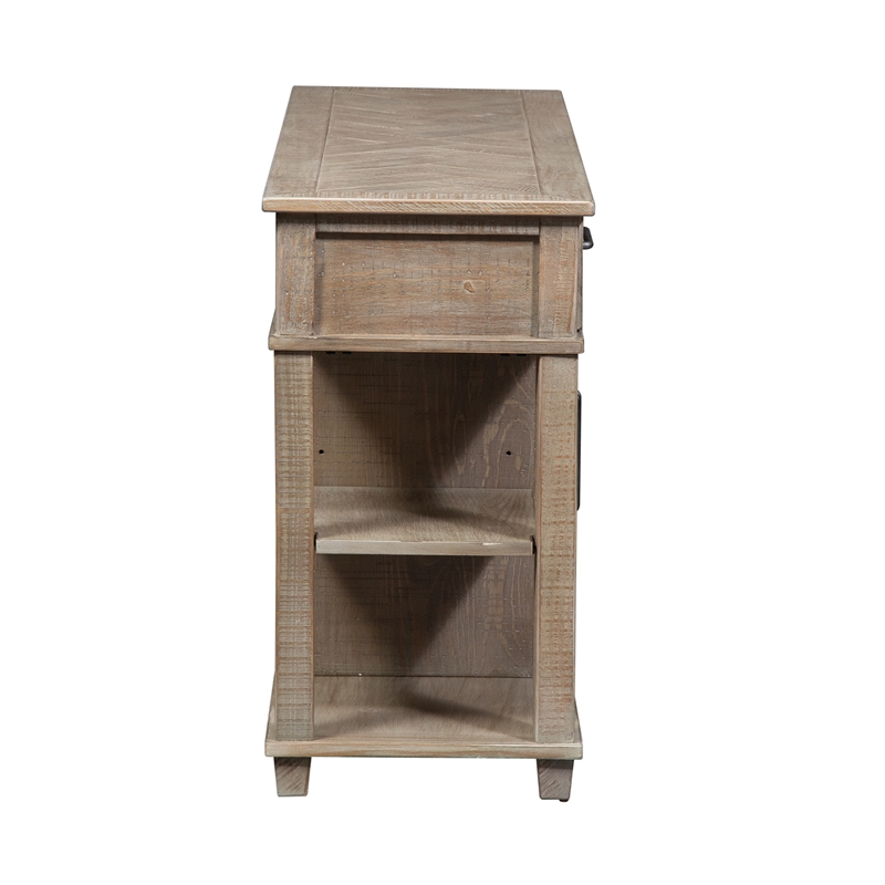 Pemberly Row Light Brown Sofa Table with 2 Sliding Doors and Dovetail