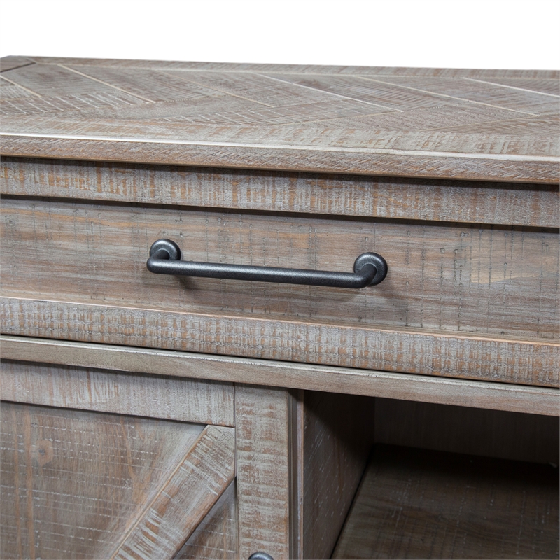 Pemberly Row Light Brown Sofa Table with 2 Sliding Doors and Dovetail