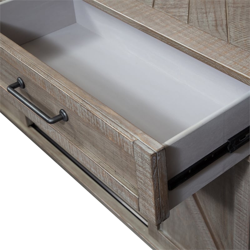 Pemberly Row Light Brown Sofa Table with 2 Sliding Doors and Dovetail