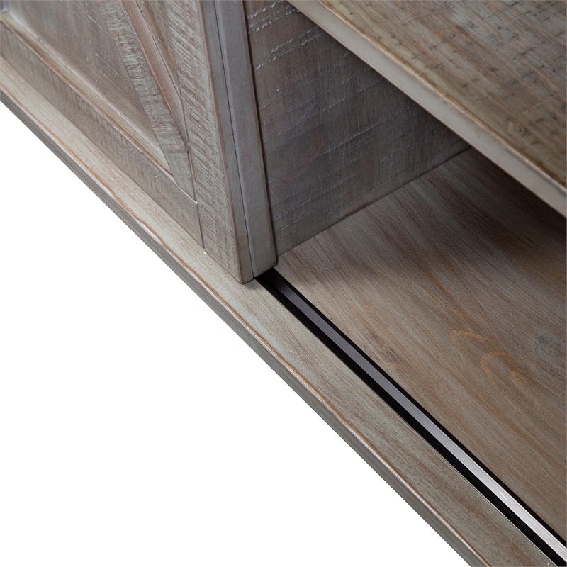 Pemberly Row Light Brown Sofa Table with 2 Sliding Doors and Dovetail
