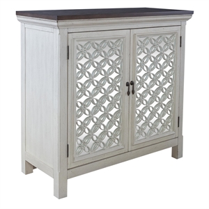 Pemberly Row 2 Door Accent Cabinet in White/Gray with Mirrored Glass