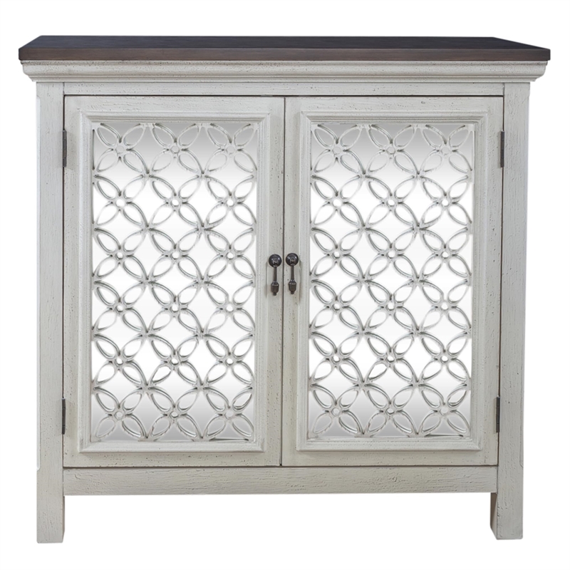 Pemberly Row 2 Door Accent Cabinet in White/Gray with Mirrored Glass