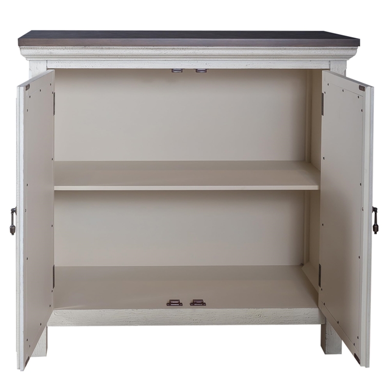 Pemberly Row 2 Door Accent Cabinet in White/Gray with Mirrored Glass