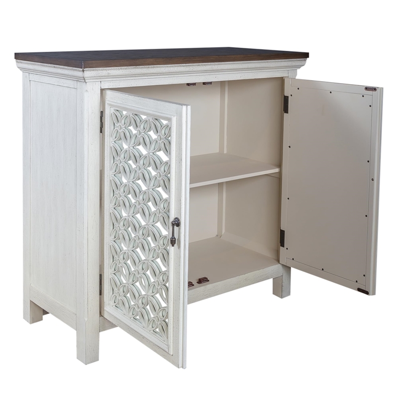 Pemberly Row 2 Door Accent Cabinet in White/Gray with Mirrored Glass