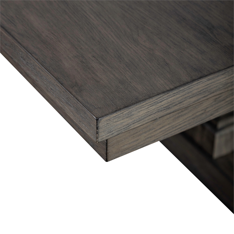 Pemberly Row Trestle Table Set with Double Pedestals in Havana Brown