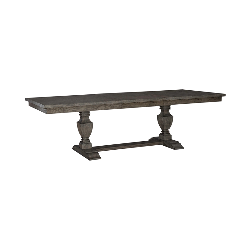 Pemberly Row Trestle Table Set with Double Pedestals in Havana Brown