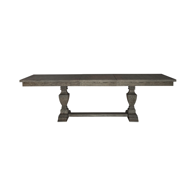 Pemberly Row Trestle Table Set with Double Pedestals in Havana Brown