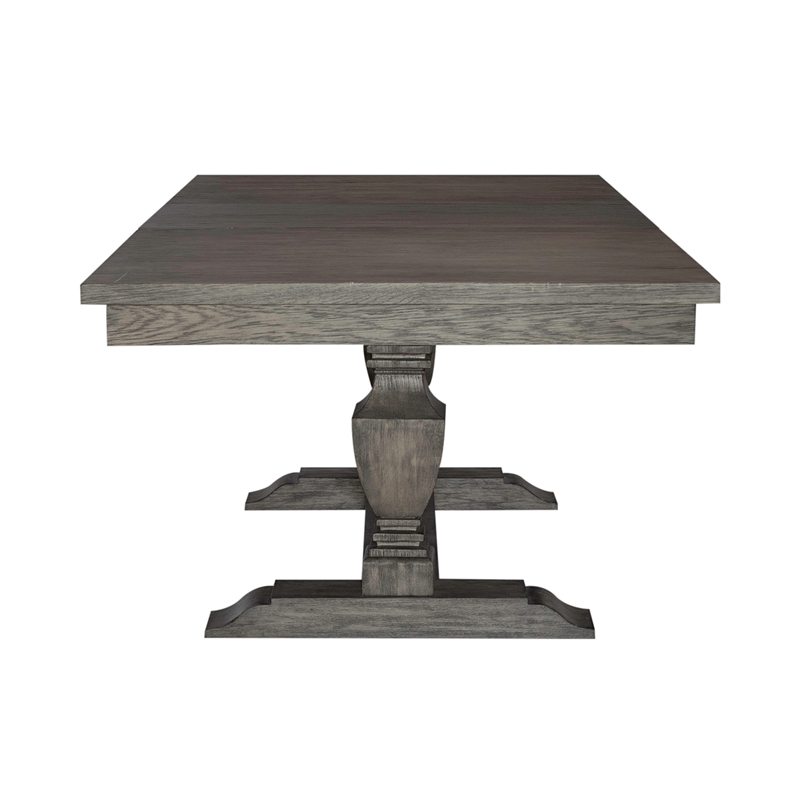 Pemberly Row Trestle Table Set with Double Pedestals in Havana Brown