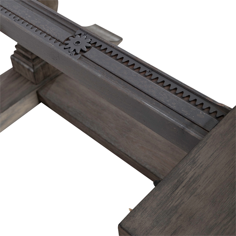 Pemberly Row Trestle Table Set with Double Pedestals in Havana Brown