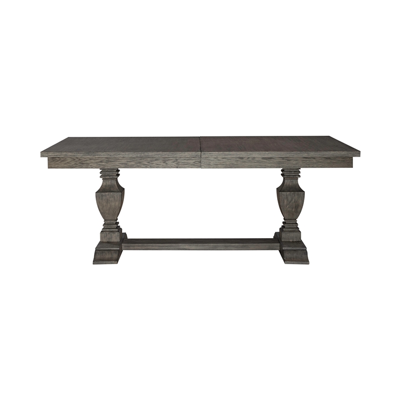 Pemberly Row Trestle Table Set with Double Pedestals in Havana Brown