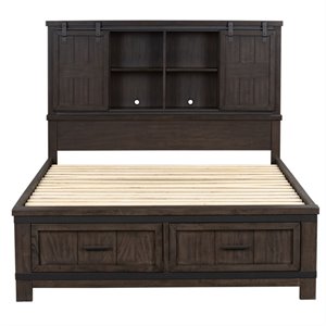 Pemberly Row Dark Gray Queen Bookcase Bed with Dovetail Construction