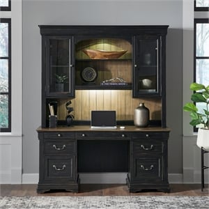 Pemberly Row Credenza and Hutch with File Drawers in Aged Charcoal