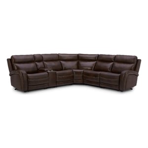 Pemberly Row Blair 6-Piece Transitional Leather Sectional in Brown