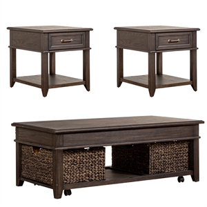 Pemberly Row 3-Piece Wood Cocktail Table Set with Casters in Espresso