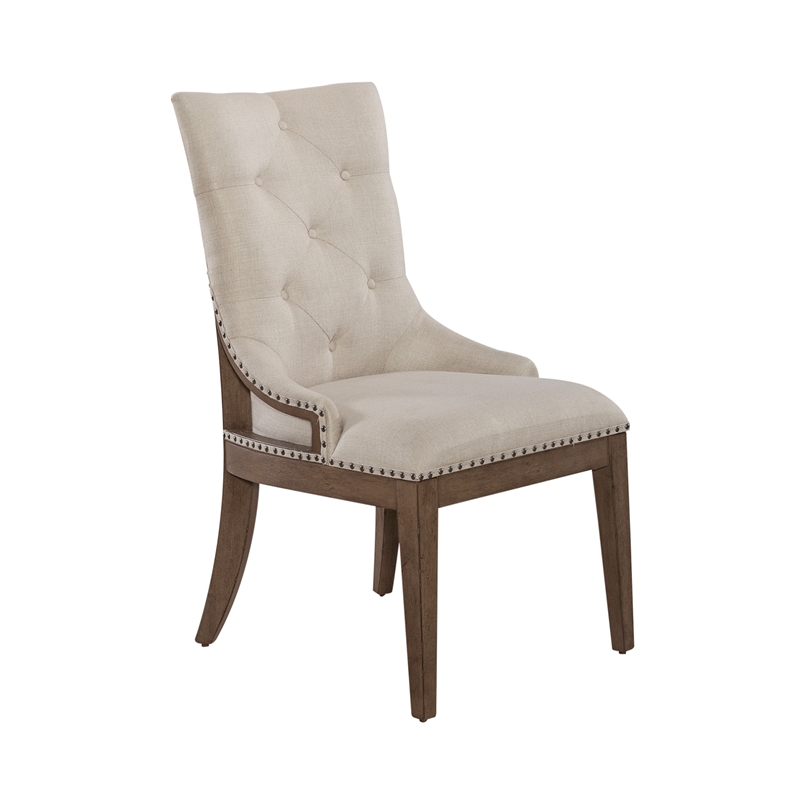 Pemberly Row Farmhouse 5 Piece Leg Table Set with Tufted Back Chairs