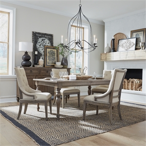 Pemberly Row Farmhouse 5 Piece Leg Table Set with Tufted Back Chairs