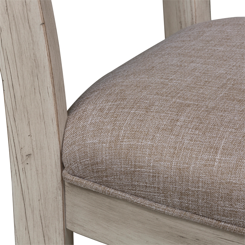 Pemberly Row White Ladder Back Upholstered Side Chair Set of 2 in Khaki
